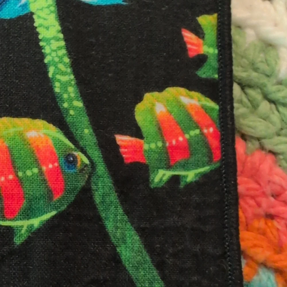 Vintage 90s Black Neon Fish‎ Print Set Of Placemats